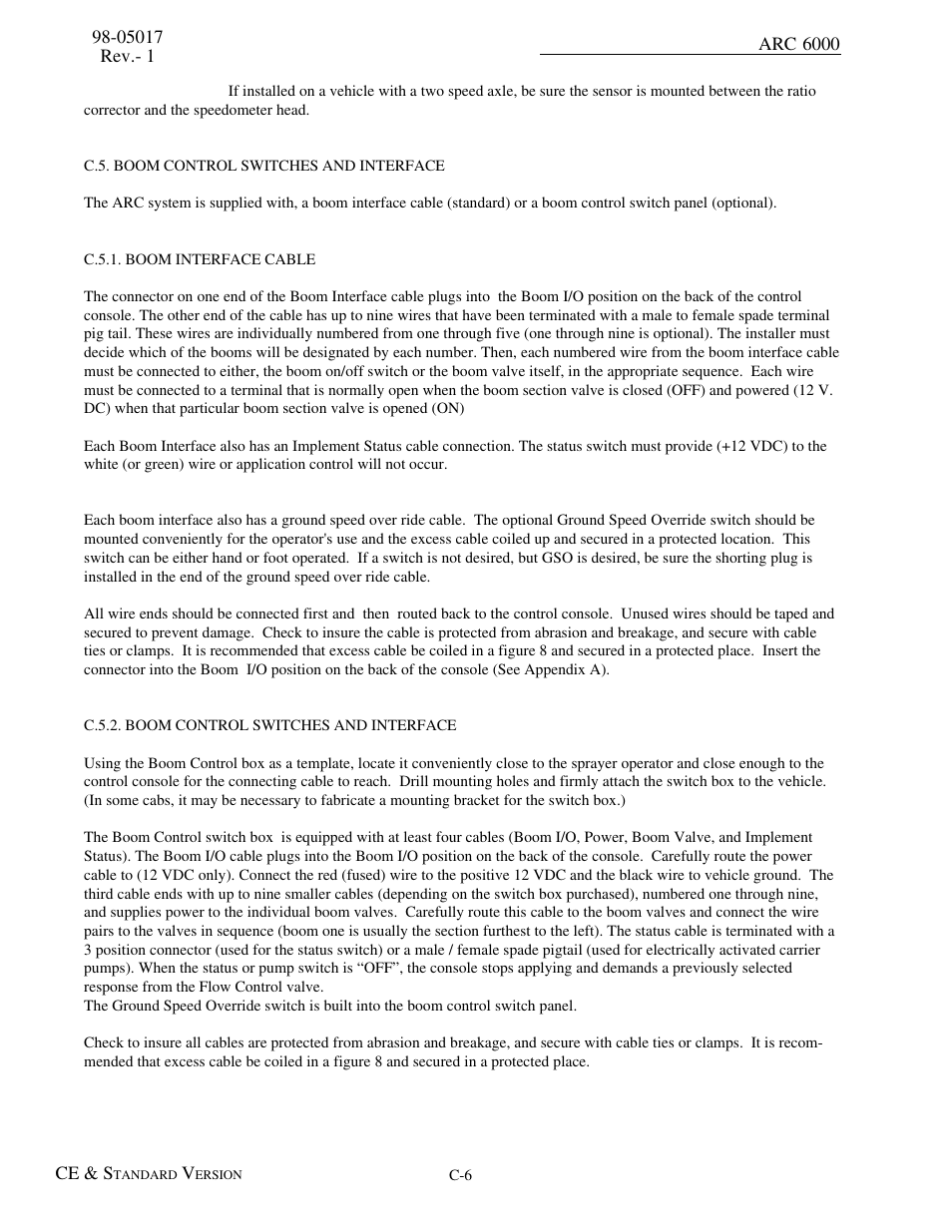 C.5. boom control switches and interface, C.5.1. boom interface cable, C.5.2. boom control switches and interface | TeeJet ARC-6000 User Manual | Page 50 / 50