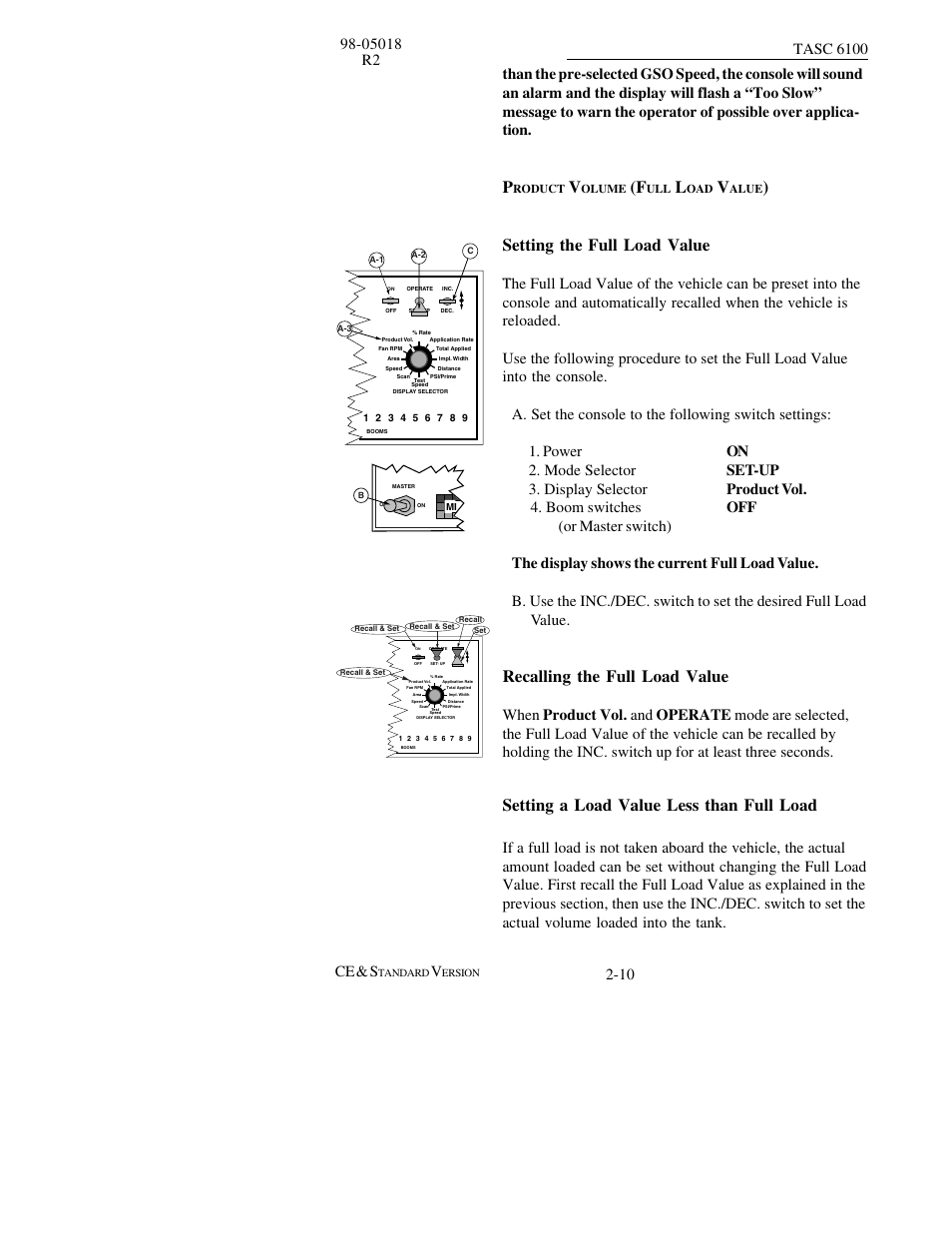 Setting the full load value, Recalling the full load value, Setting a load value less than full load | TeeJet TASC-6100 User Manual | Page 26 / 86