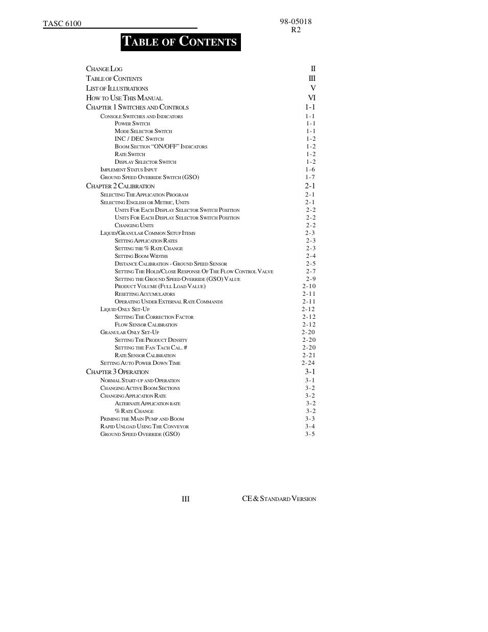 Able, Ontents, Ii t | Iii l, Vi c | TeeJet TASC-6100 User Manual | Page 3 / 86