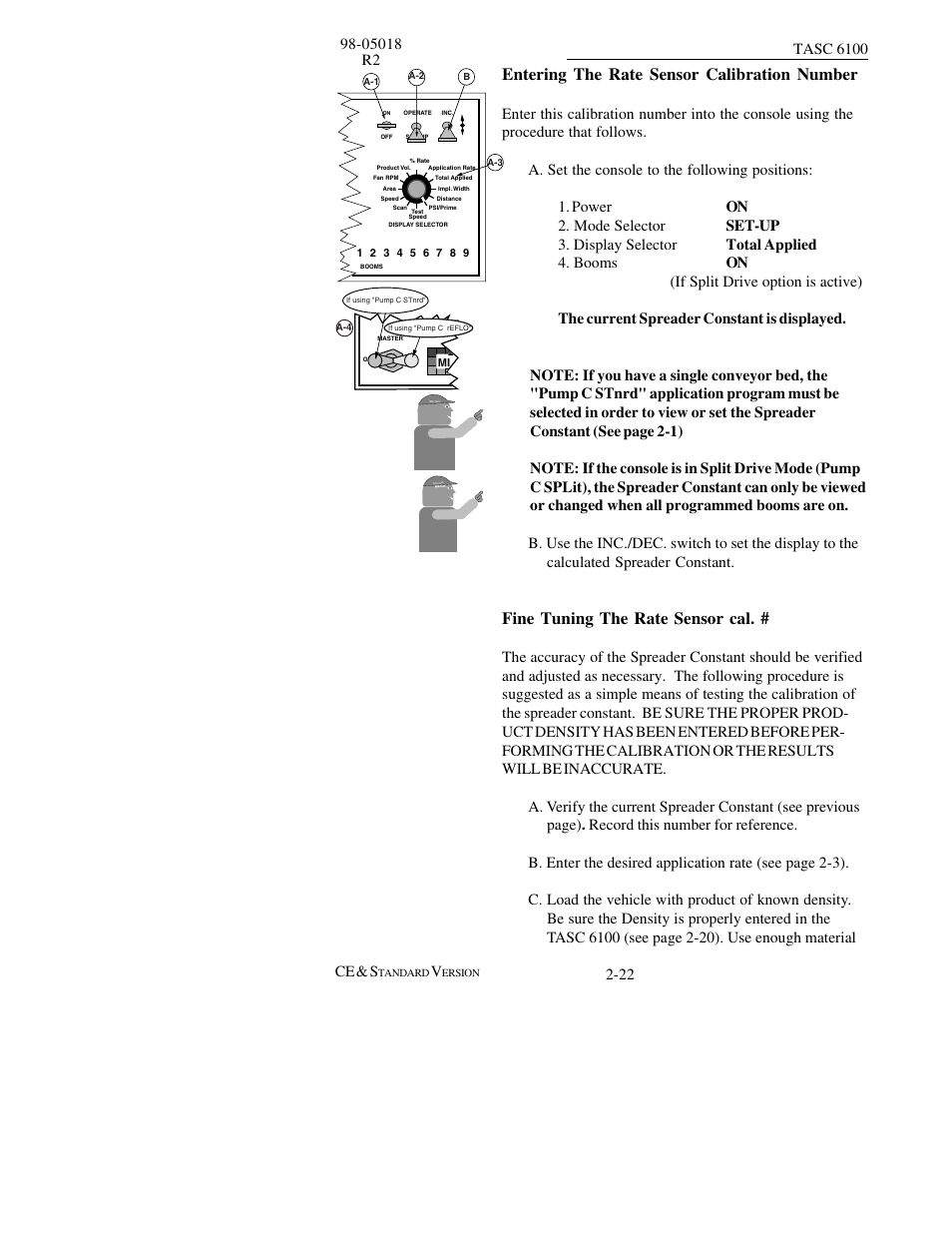 Entering the rate sensor calibration number, Fine tuning the rate sensor cal | TeeJet TASC-6100 User Manual | Page 38 / 86