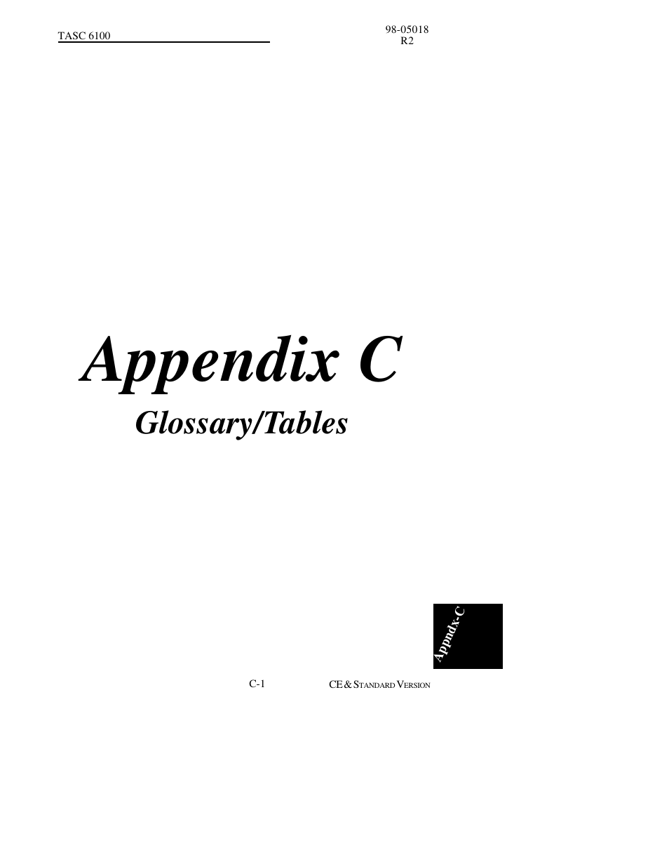 Appendix c, Glossary/tables | TeeJet TASC-6100 User Manual | Page 81 / 86