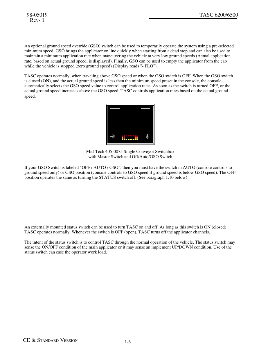 9 ground speed override switch, 10 status switch, 10 status switch -6 | TeeJet TASC-6500 User Manual | Page 10 / 50