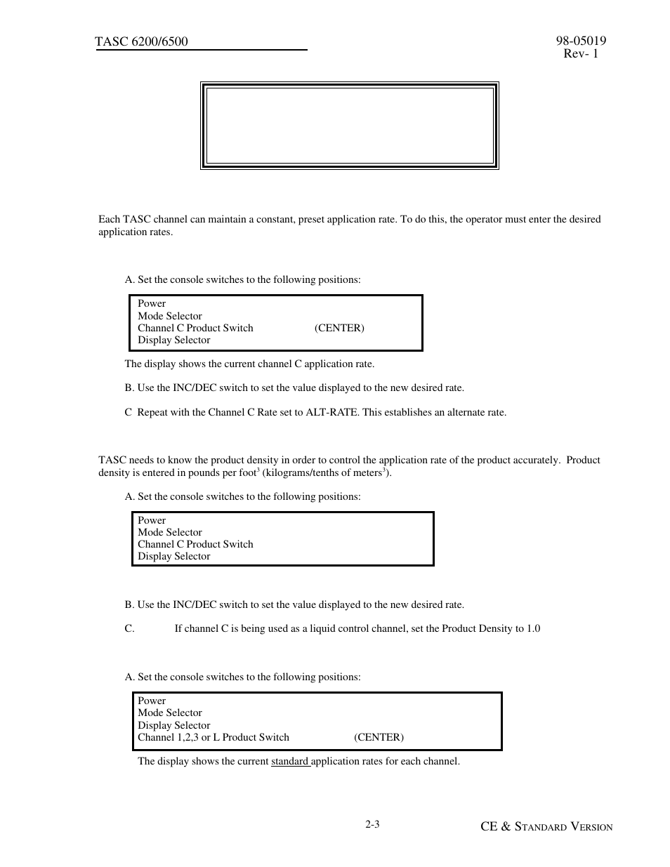4 setting application rates, 1 setting c channel application rate, 2 setting c channel product density | 3 setting all other application rates | TeeJet TASC-6500 User Manual | Page 13 / 50