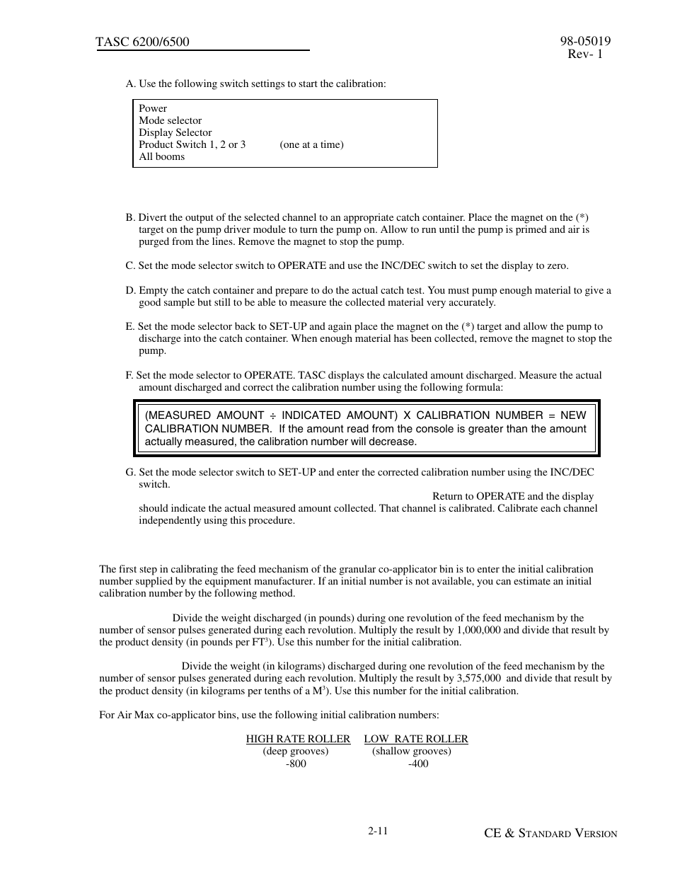 2 calibrating granular bin applicators, 2 calibrating granular bin applicators -11 | TeeJet TASC-6500 User Manual | Page 21 / 50