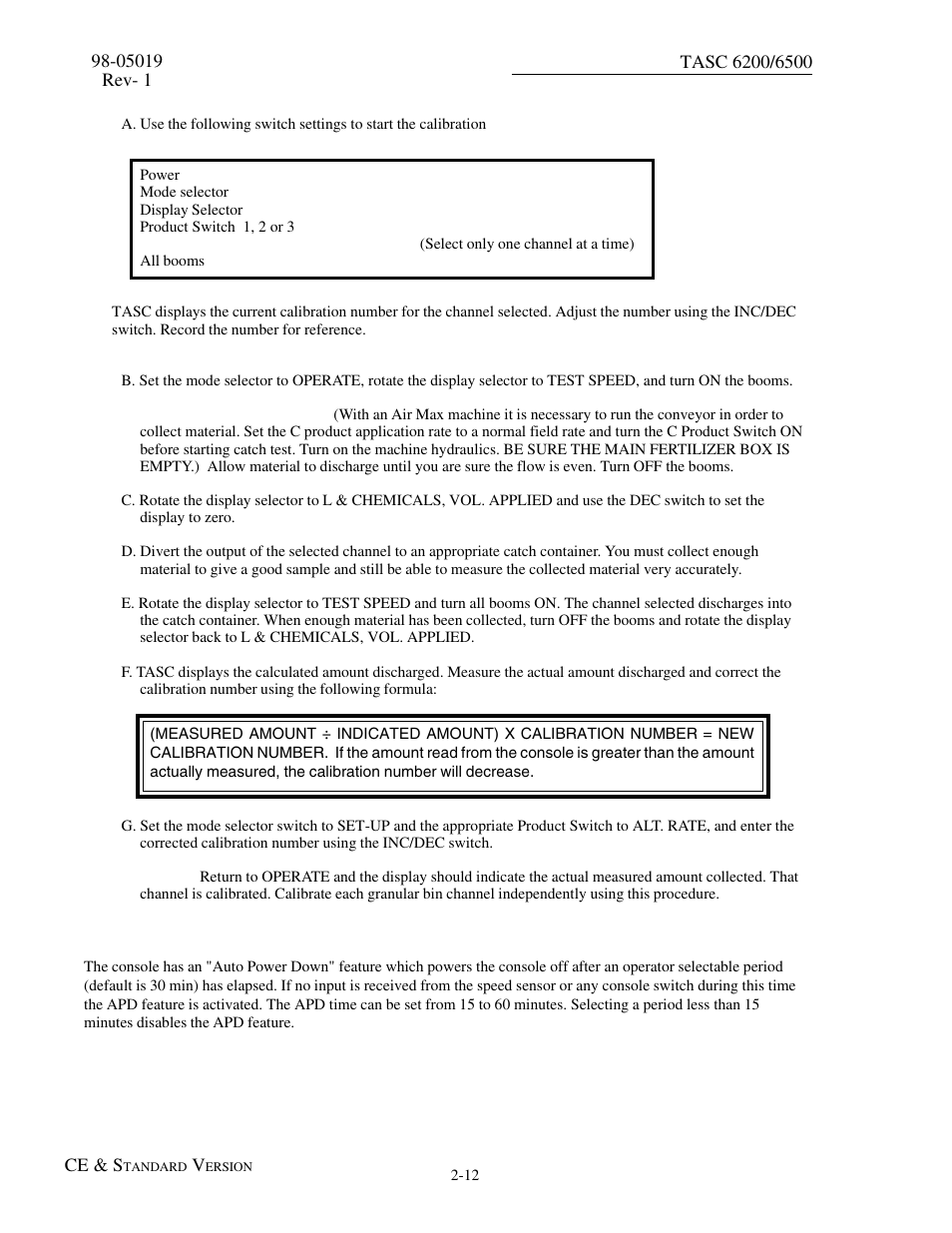 14 setting auto power down time, 14 setting auto power down time -12 | TeeJet TASC-6500 User Manual | Page 22 / 50