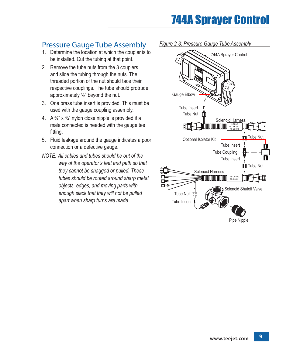 744a sprayer control, Pressure gauge tube assembly | TeeJet 744A Sprayer Control User Manual | Page 12 / 14