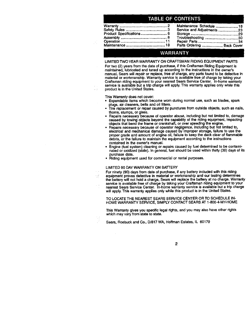 Warranty | Craftsman 917.272060 User Manual | Page 2 / 64