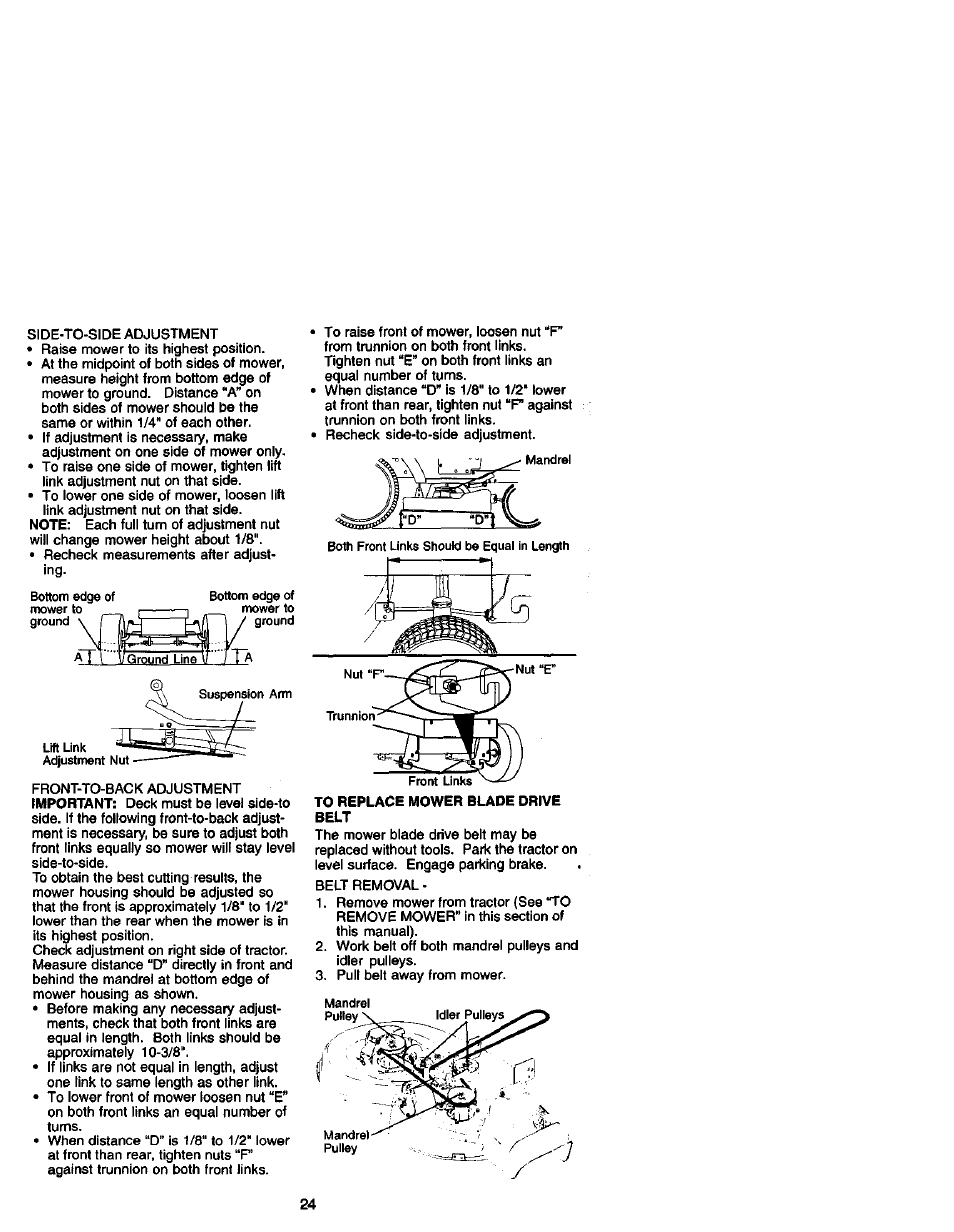 To replace mower blade drive belt | Craftsman 917.272060 User Manual | Page 24 / 64