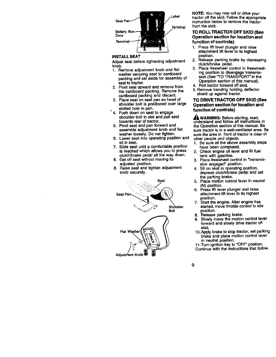 Install seat | Craftsman 917.272060 User Manual | Page 9 / 64