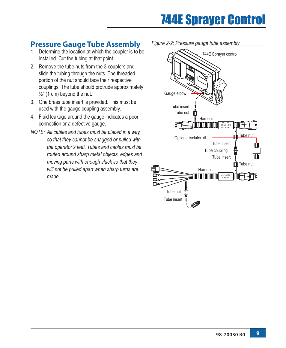 Pressure gauge tube assembly, 744e sprayer control | TeeJet 744E SPRAYER CONTROL User Manual | Page 13 / 16