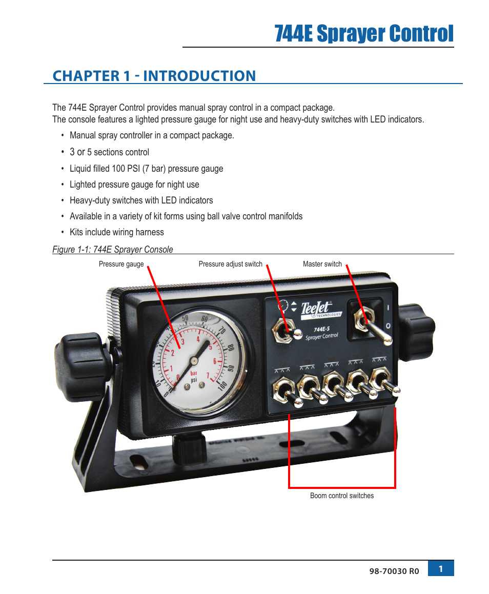 Chapter 1 - introduction, 744e sprayer control | TeeJet 744E SPRAYER CONTROL User Manual | Page 5 / 16