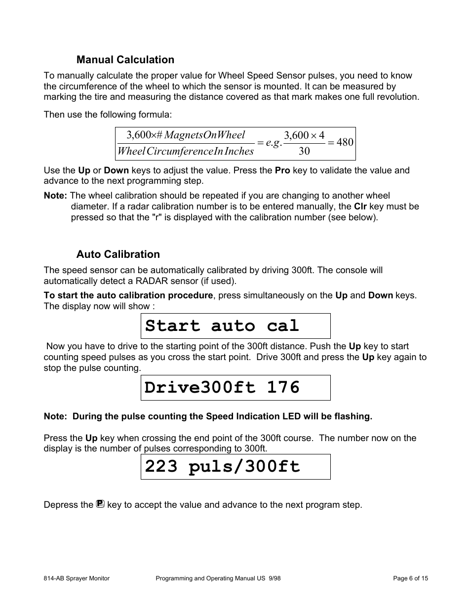 Start auto cal | TeeJet 814-AB Airblast Sprayer Monitor User Manual | Page 6 / 15