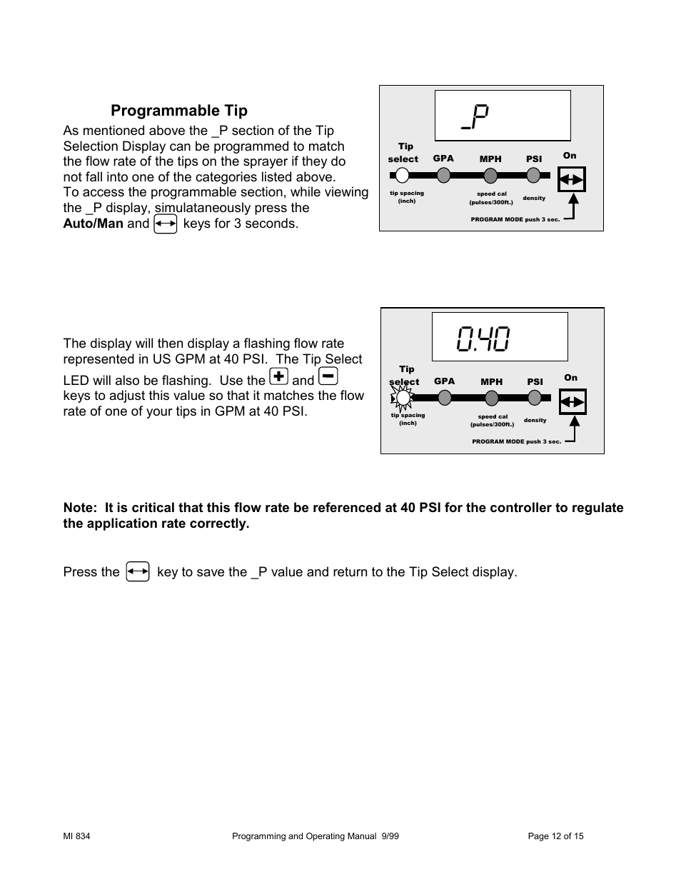 Programmable tip | TeeJet 834 Sprayer Control User Manual | Page 12 / 15