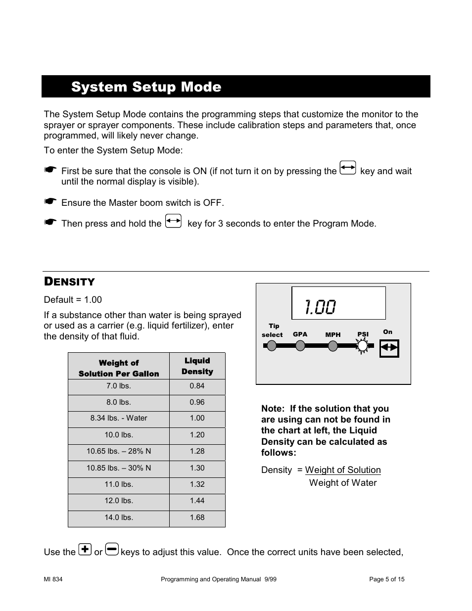 System setup mode, Ensity | TeeJet 834 Sprayer Control User Manual | Page 5 / 15
