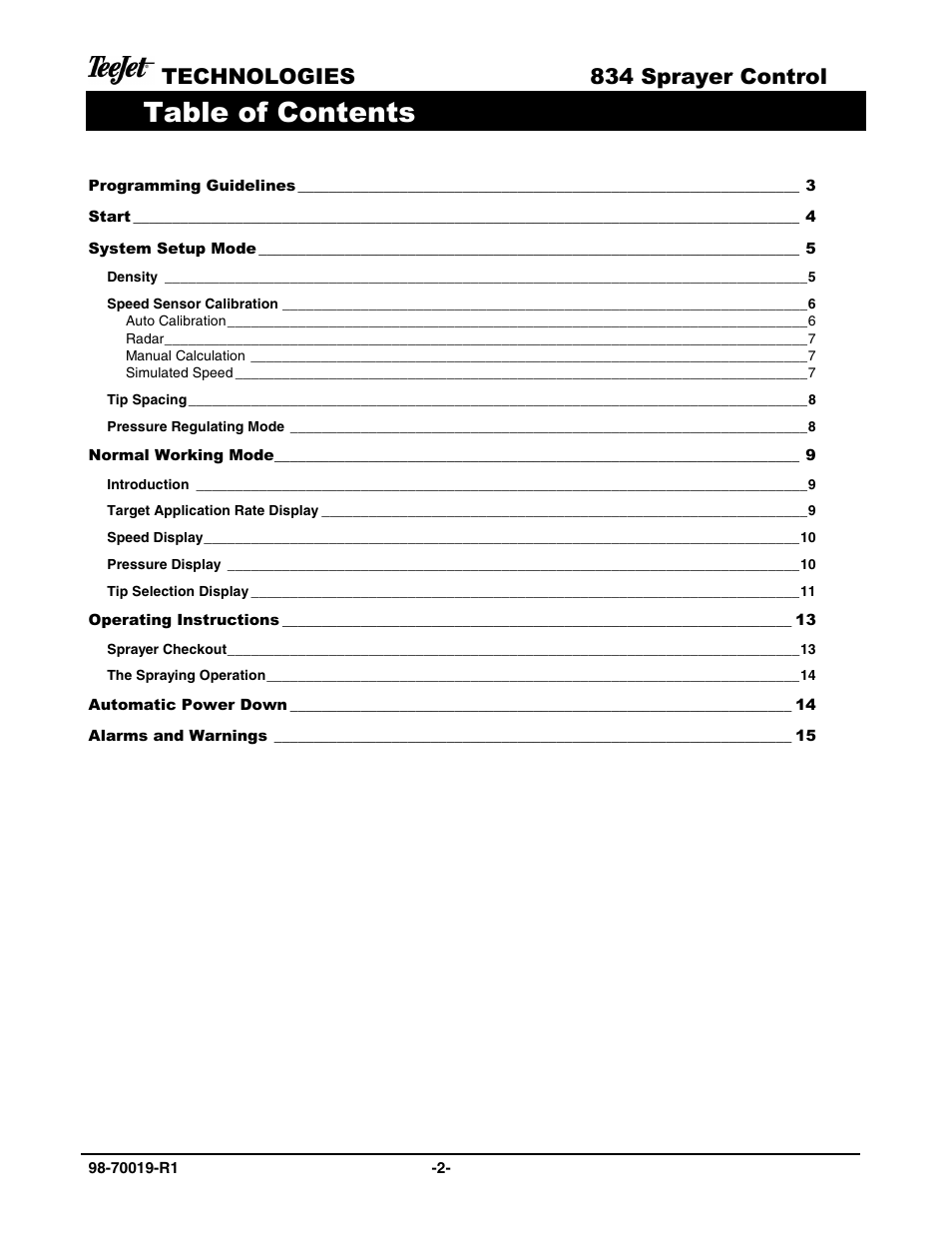 TeeJet 834 Sprayer Control L2.12 User Manual | Page 2 / 15