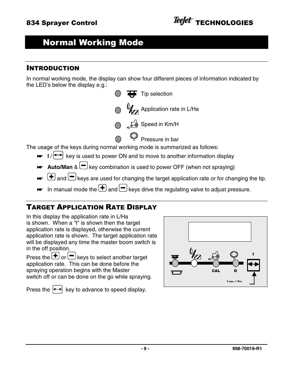 T 50, Normal working mode | TeeJet 834 Sprayer Control L2.12 User Manual | Page 9 / 15