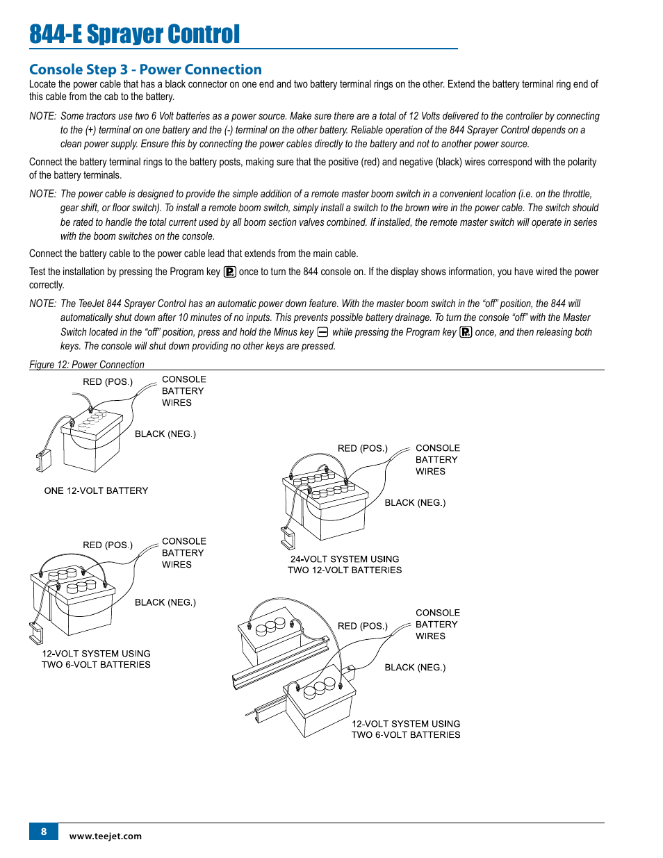 Console step 3 - power connection, E sprayer control | TeeJet 844-E Sprayer Control User Manual | Page 12 / 36