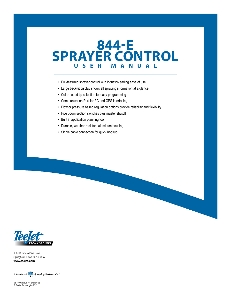 E sprayer control | TeeJet 844-E Sprayer Control User Manual | Page 36 / 36
