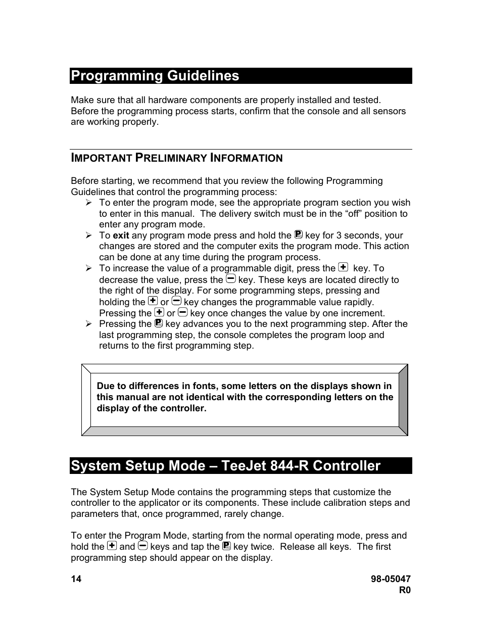 Programming guidelines, System setup mode – teejet 844-r controller | TeeJet 844-R Speed Compensated Application Control User Manual | Page 14 / 32