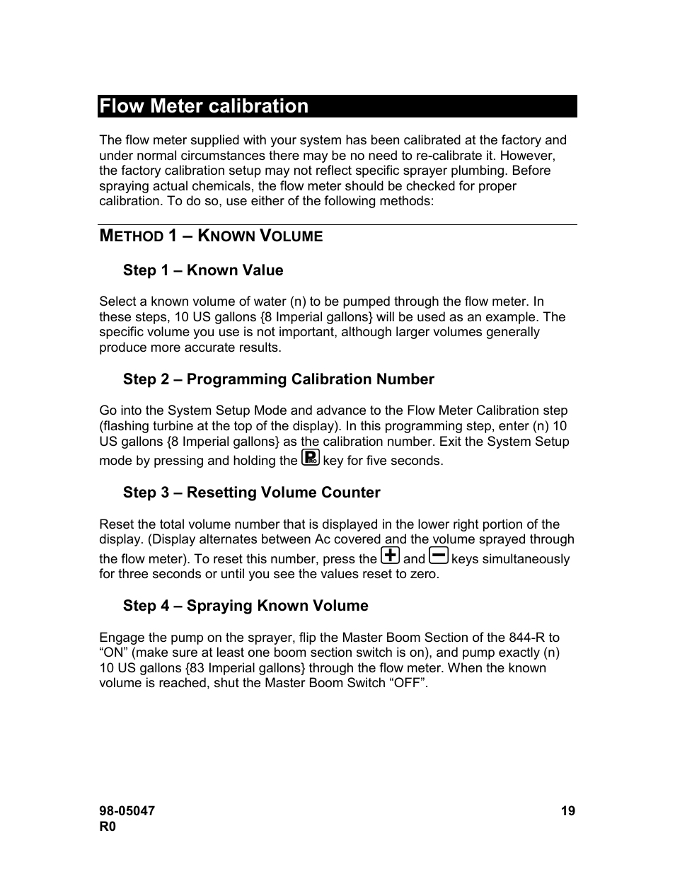 Flow meter calibration, 1 – k | TeeJet 844-R Speed Compensated Application Control User Manual | Page 19 / 32