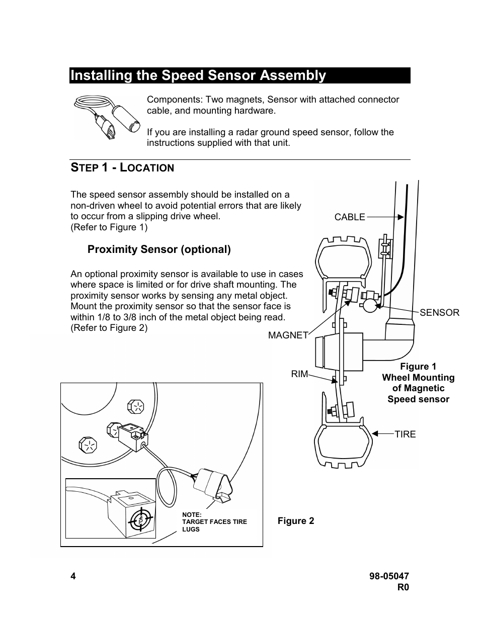 Installing the speed sensor assembly, 1 - l | TeeJet 844-R Speed Compensated Application Control User Manual | Page 4 / 32