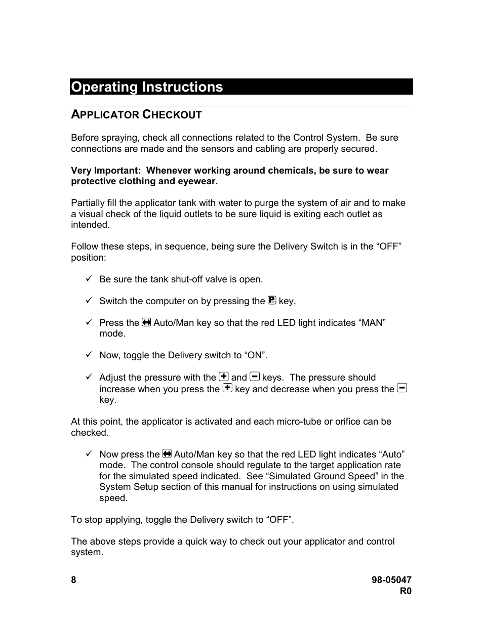 Operating instructions | TeeJet 844-R Speed Compensated Application Control User Manual | Page 8 / 32