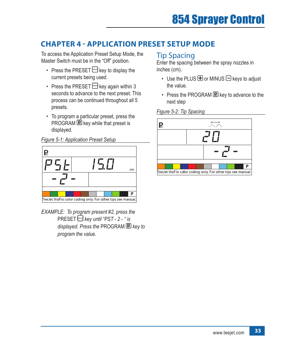 0 pst -2, 854 sprayer control | TeeJet 854 Sprayer Control User Manual | Page 38 / 52