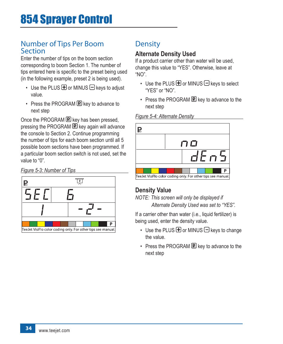 2- sec 1, Dens, 854 sprayer control | TeeJet 854 Sprayer Control User Manual | Page 39 / 52