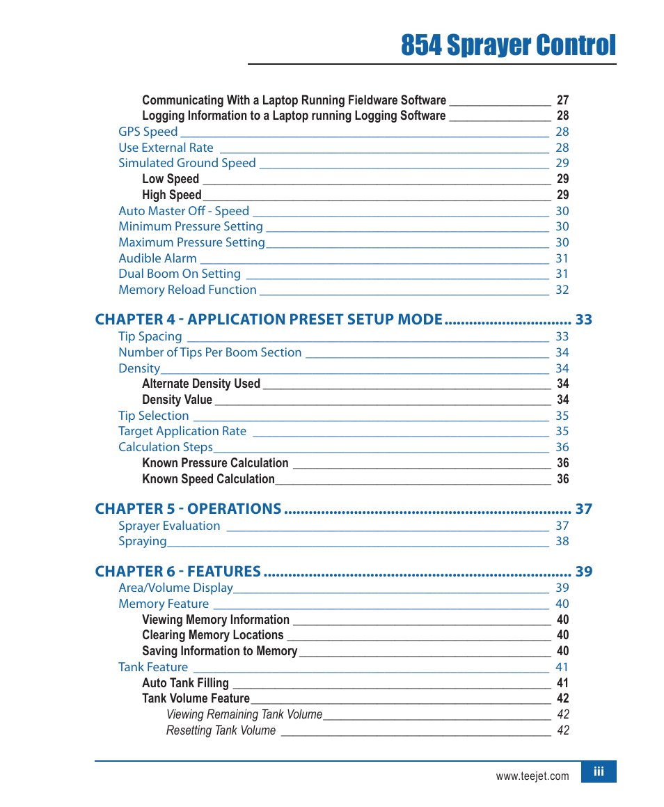 854 sprayer control | TeeJet 854 Sprayer Control User Manual | Page 4 / 52