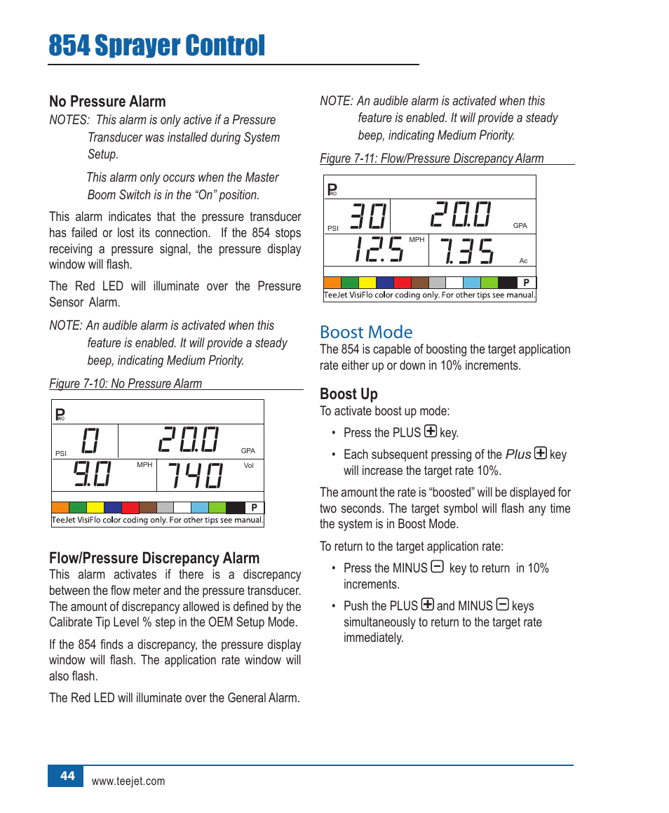 854 sprayer control, Boost.mode | TeeJet 854 Sprayer Control User Manual | Page 49 / 52