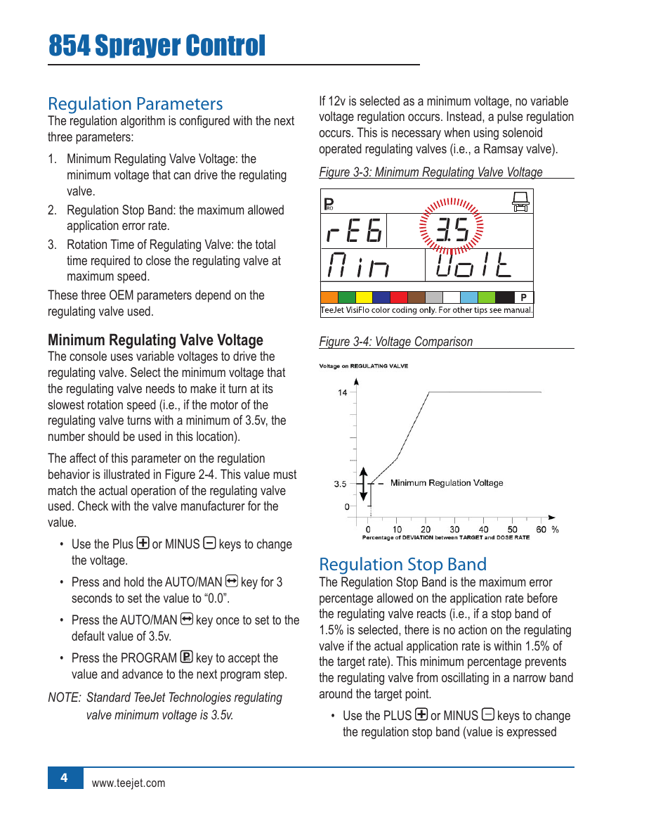 Re6 3.5, 854 sprayer control, Regulation.parameters | Regulation.stop.band | TeeJet 854 Sprayer Control User Manual | Page 9 / 52