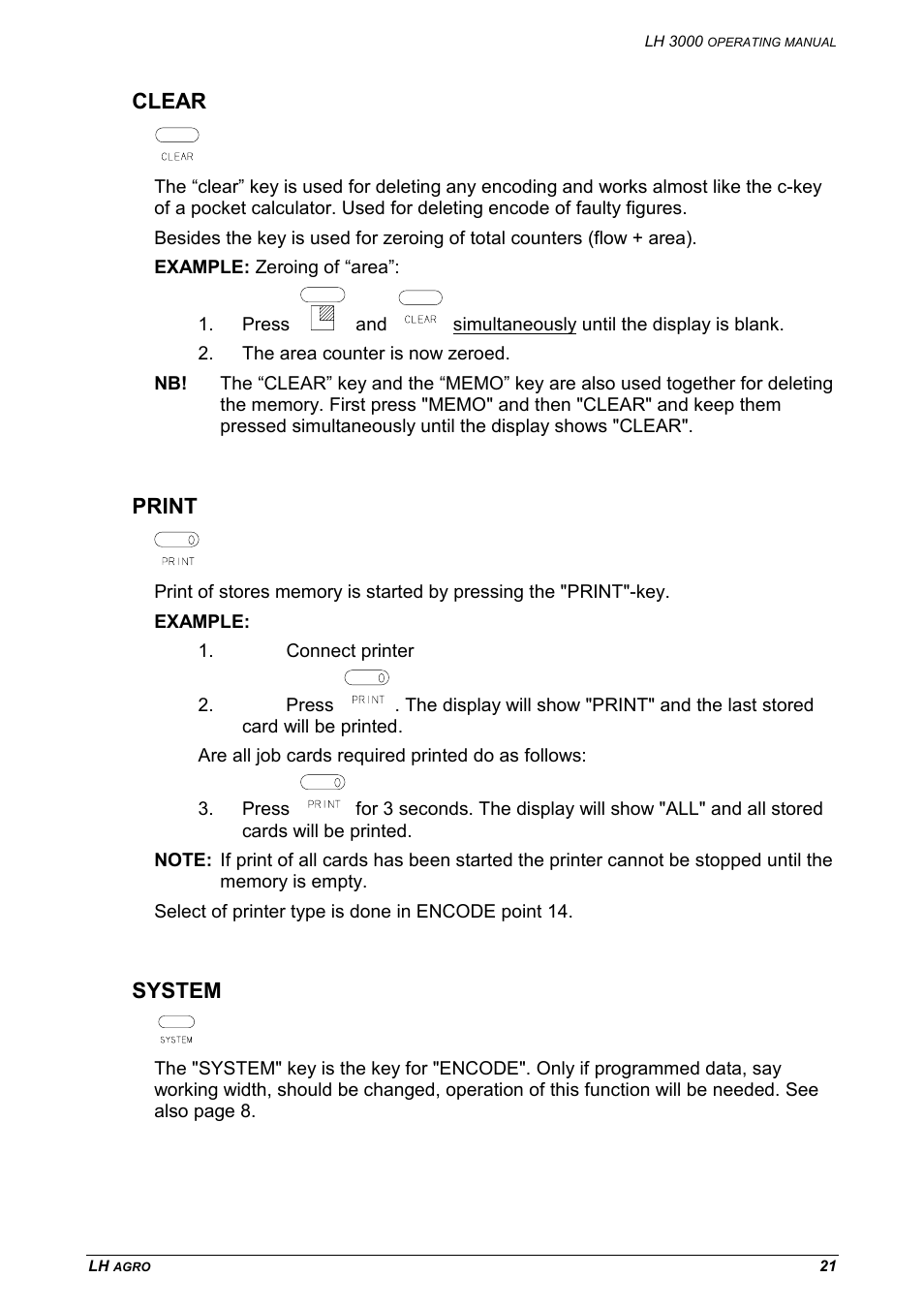 Clear print system, Clear, Print | System | TeeJet LH 3000 User Manual | Page 21 / 24