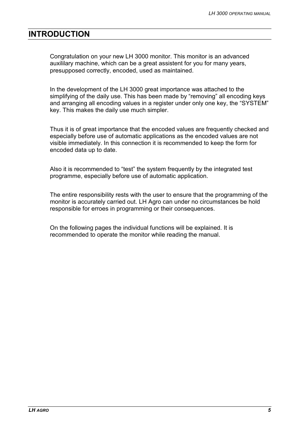 Introduction | TeeJet LH 3000 User Manual | Page 5 / 24