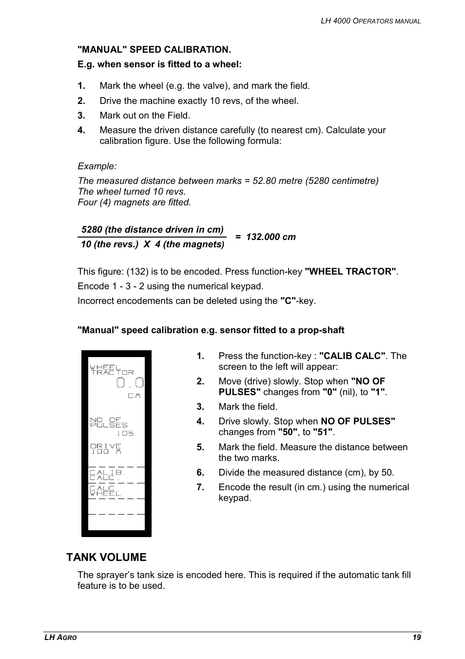 Tank volume | TeeJet LH 4000 User Manual | Page 19 / 44