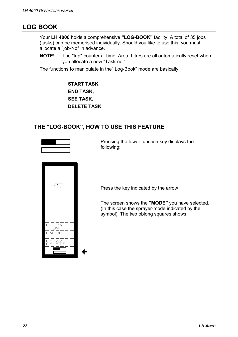 Log book, The "log-book", how to use this feature | TeeJet LH 4000 User Manual | Page 22 / 44