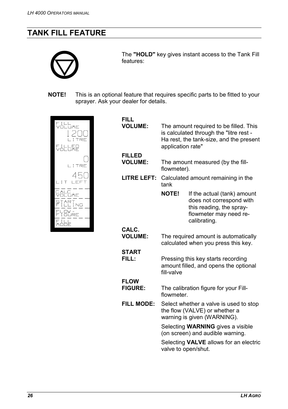 Tank fill feature | TeeJet LH 4000 User Manual | Page 26 / 44