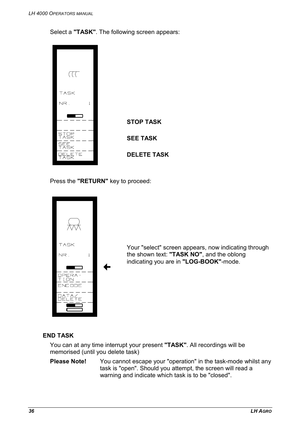 End task | TeeJet LH 4000 User Manual | Page 36 / 44
