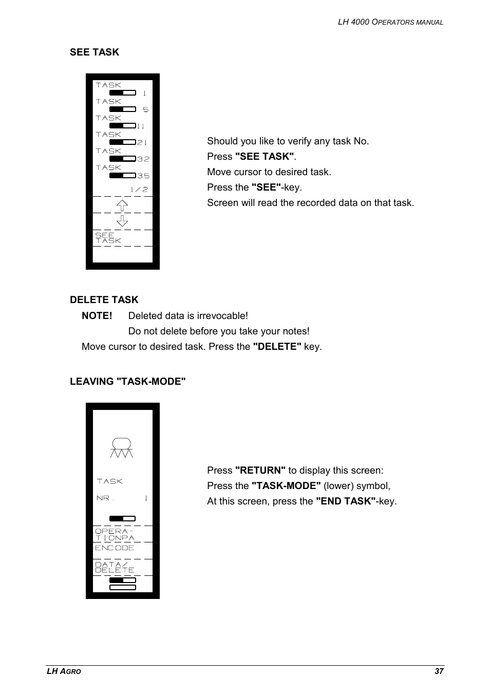 See task delete task leaving "task-mode | TeeJet LH 4000 User Manual | Page 37 / 44