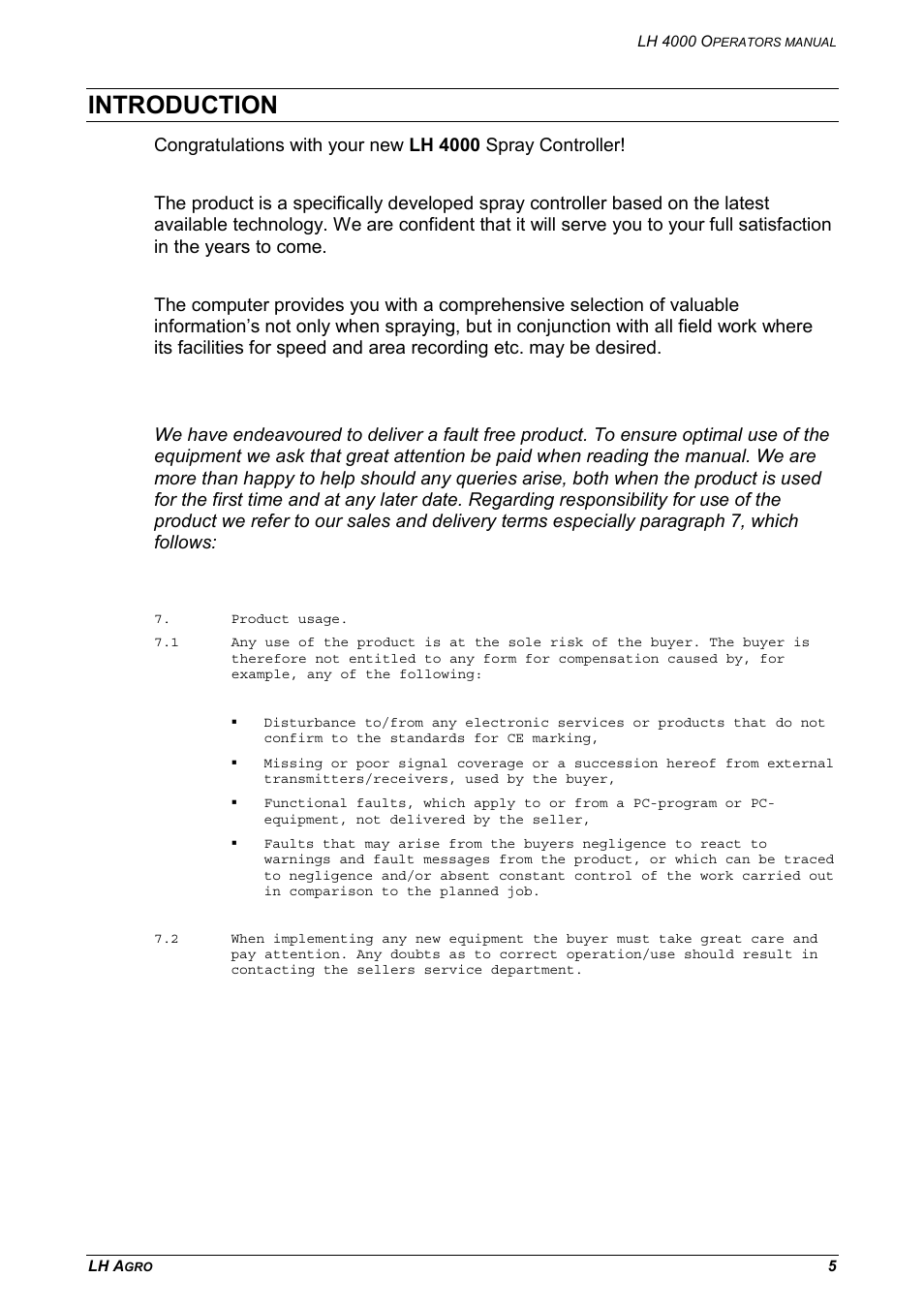 Introduction | TeeJet LH 4000 User Manual | Page 5 / 44