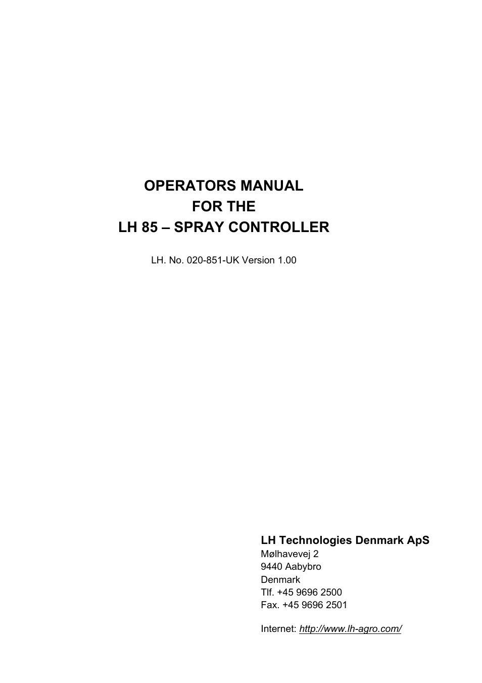 TeeJet LH 85 User Manual | 76 pages