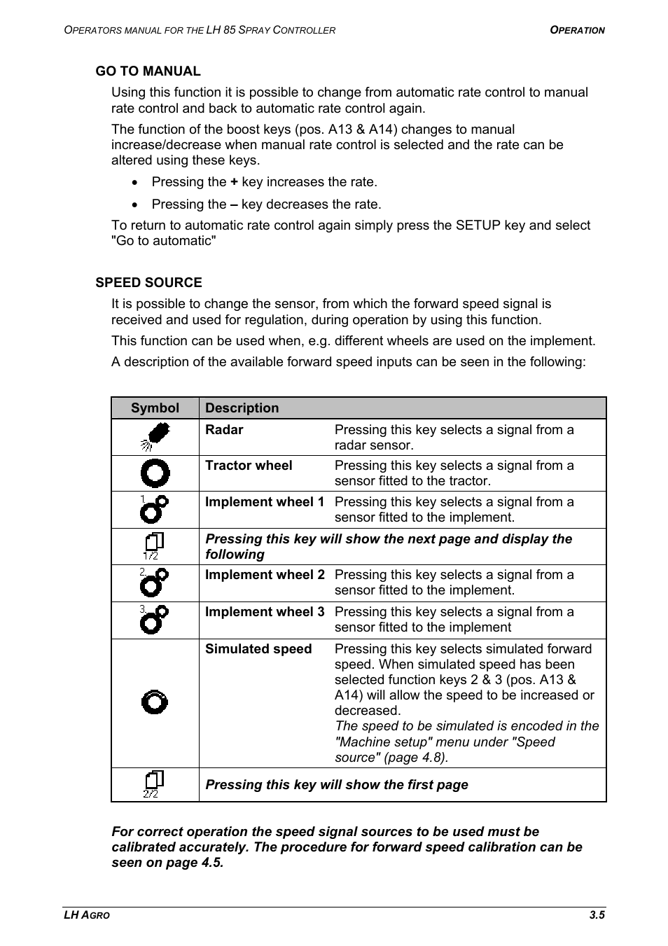 Go to manual, Speed source, Go to manual speed source | TeeJet LH 85 User Manual | Page 23 / 76