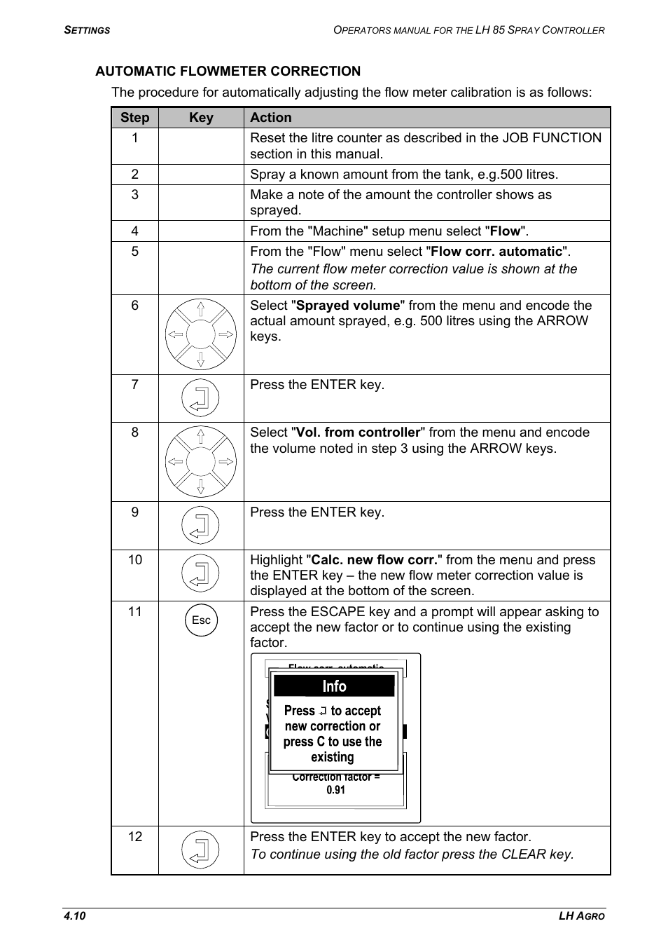 Automatic flowmeter correction | TeeJet LH 85 User Manual | Page 34 / 76