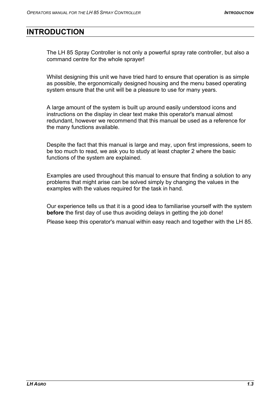 Introduction | TeeJet LH 85 User Manual | Page 5 / 76