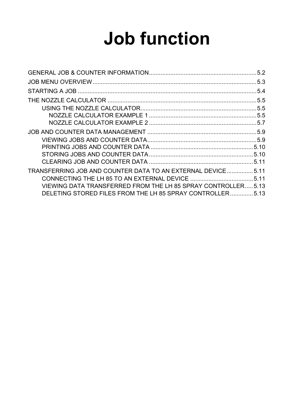 Job function | TeeJet LH 85 User Manual | Page 51 / 76