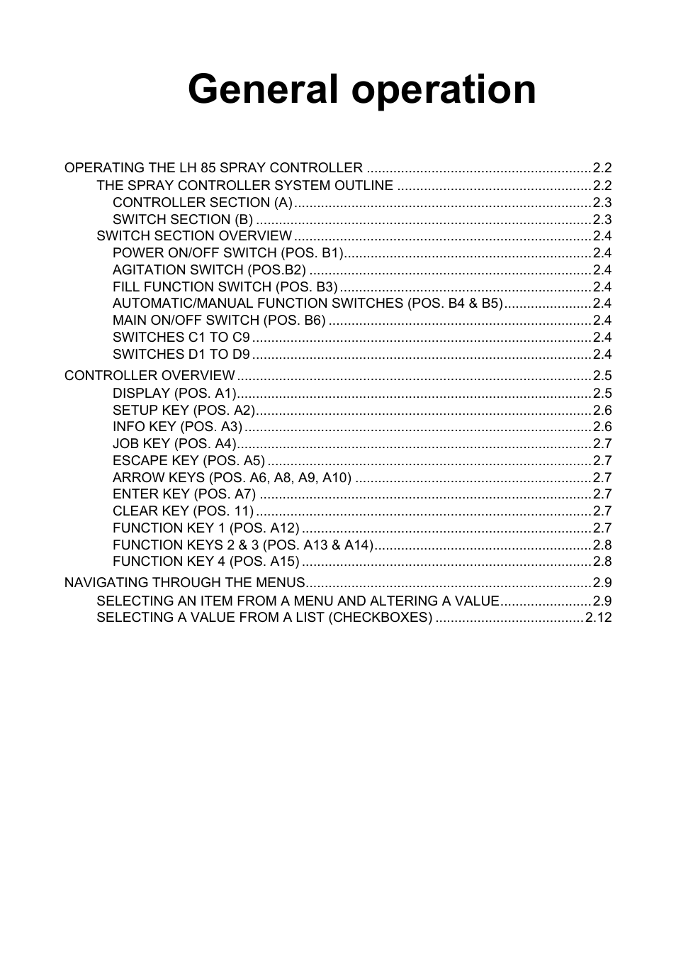 General operation | TeeJet LH 85 User Manual | Page 7 / 76