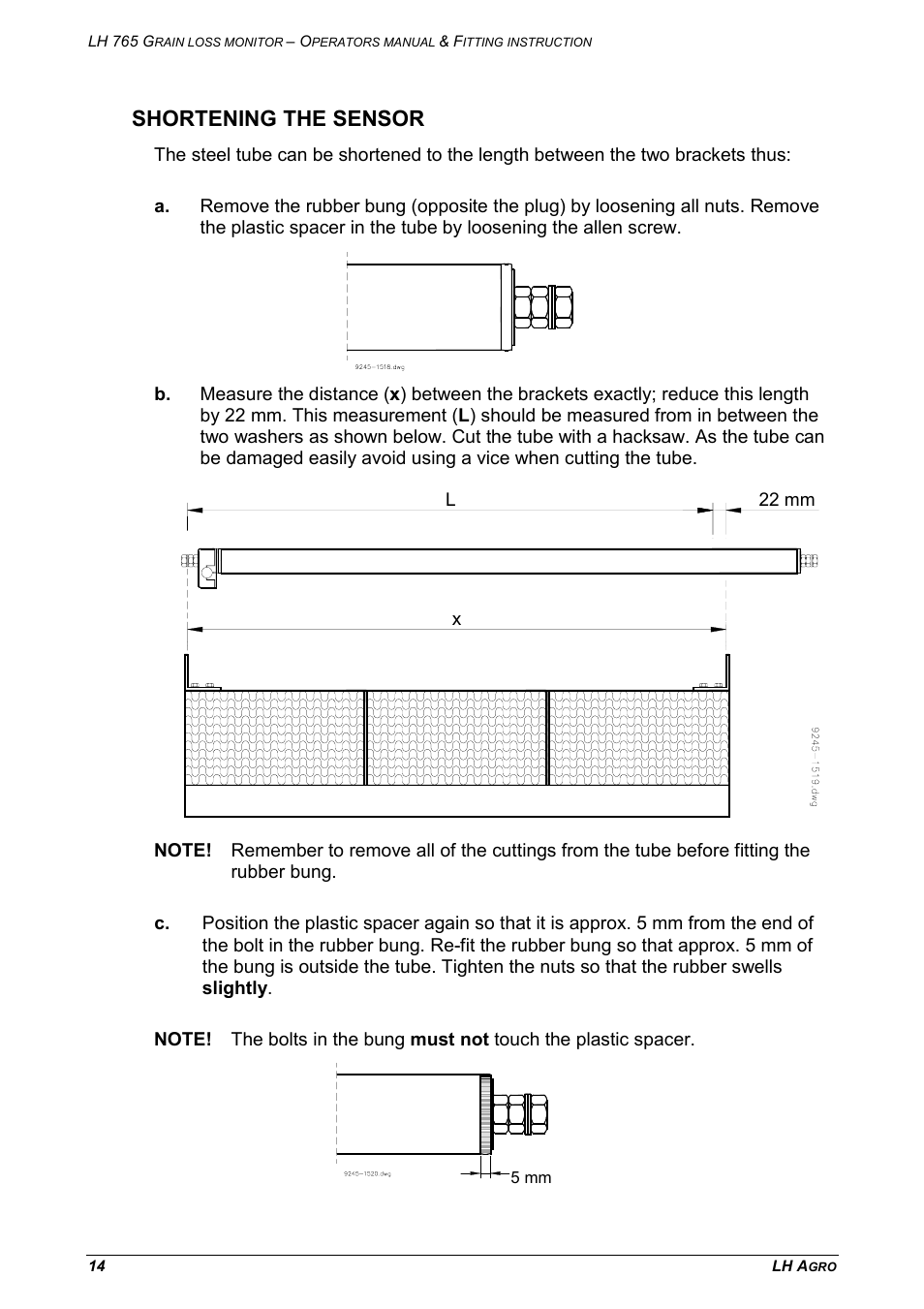 Shortening the sensor | TeeJet LH 765 User Manual | Page 14 / 16