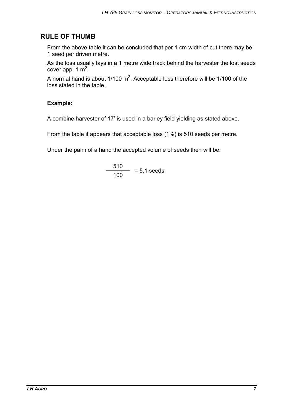 Rule of thumb | TeeJet LH 765 User Manual | Page 7 / 16