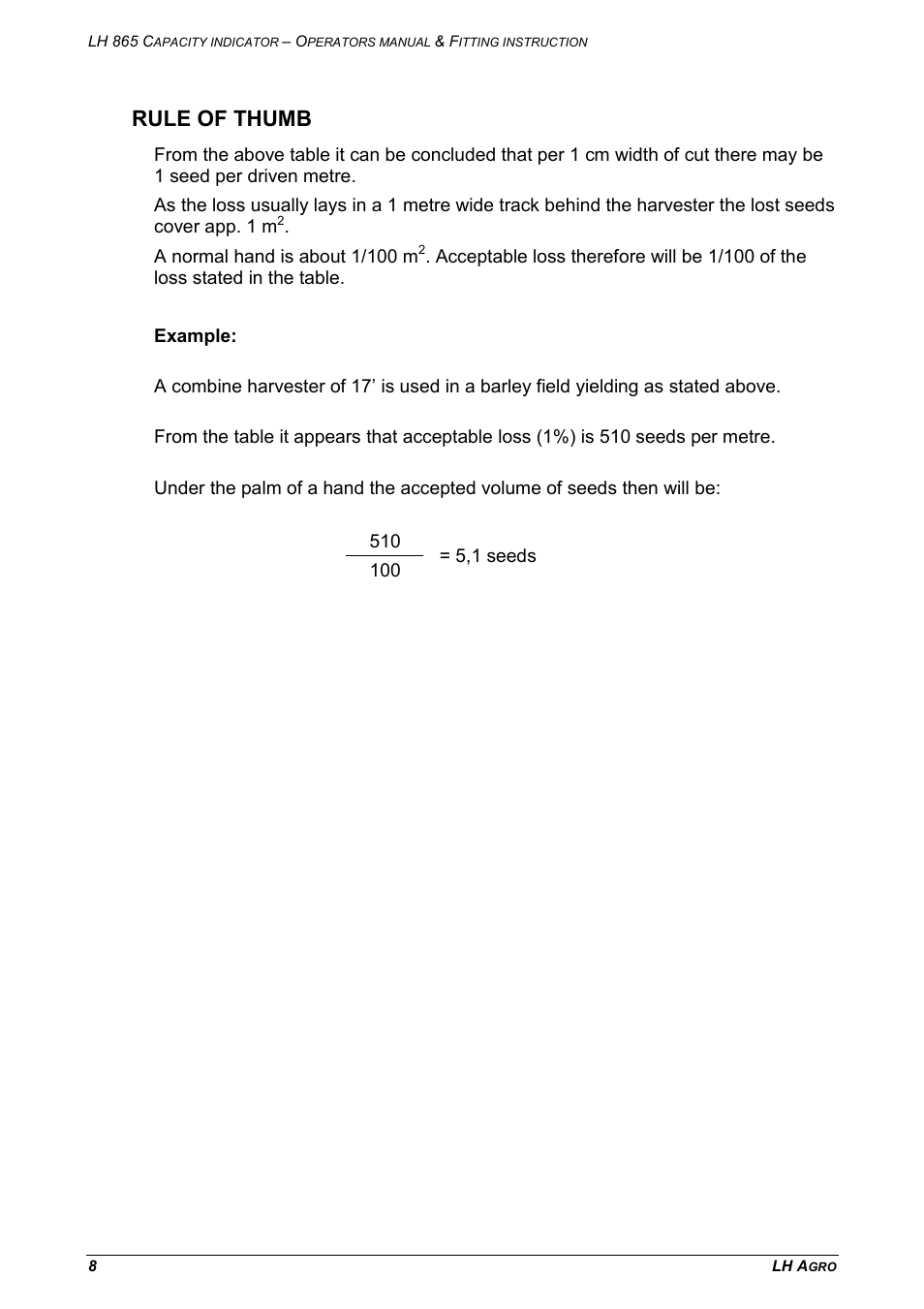 Rule of thumb | TeeJet LH 865 User Manual | Page 8 / 18