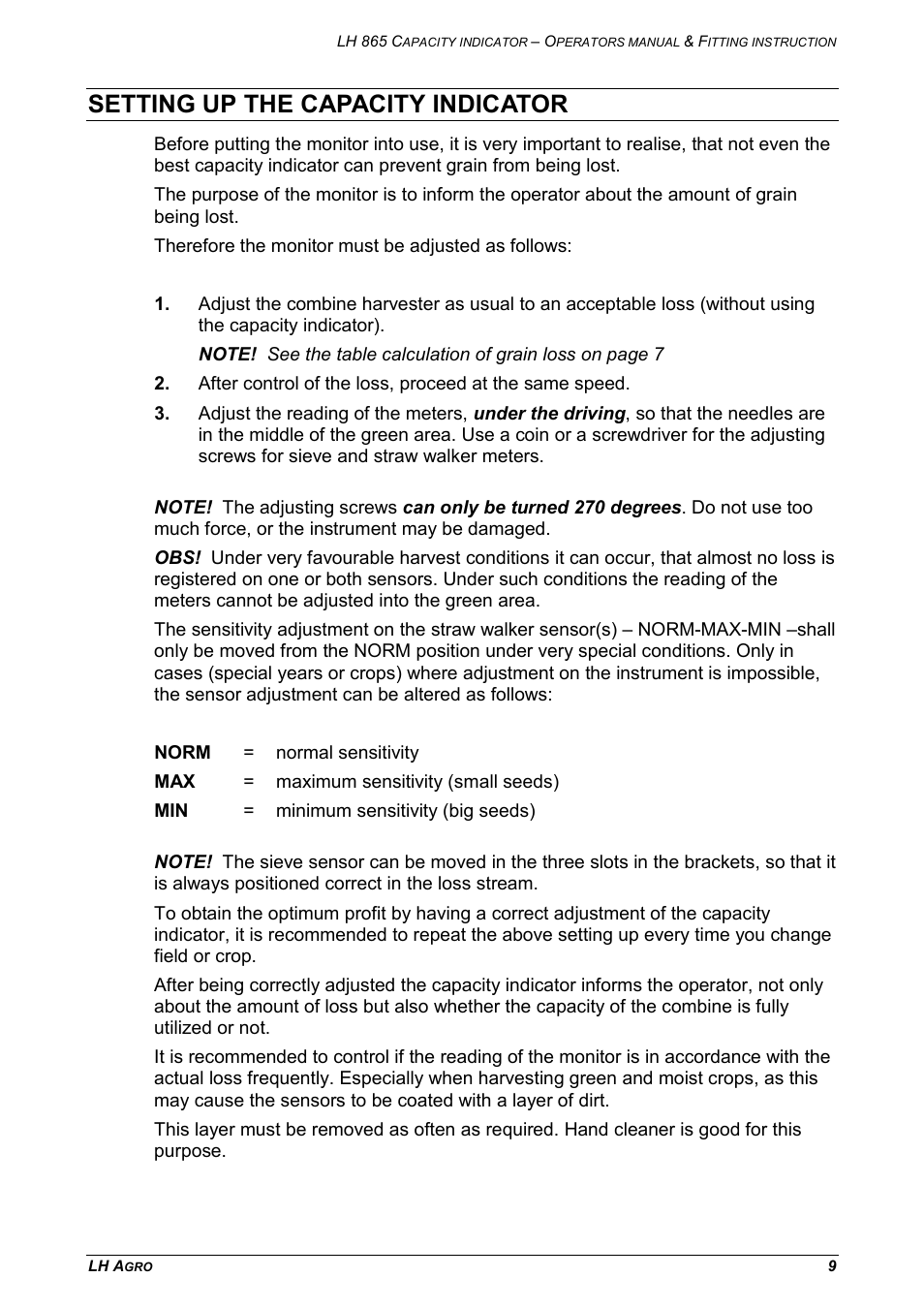 Setting up the capacity indicator | TeeJet LH 865 User Manual | Page 9 / 18