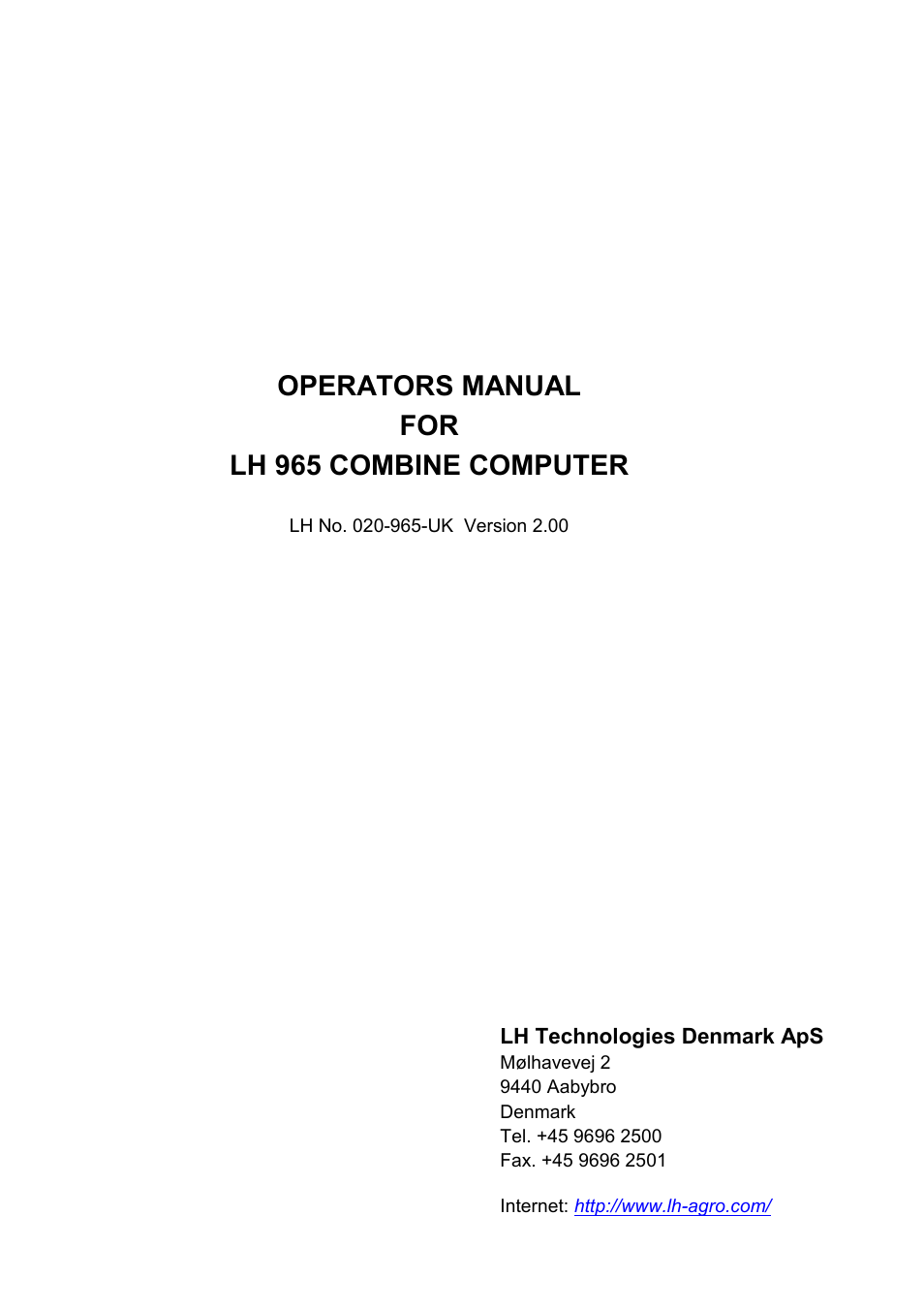 TeeJet LH 965 User Manual | 16 pages